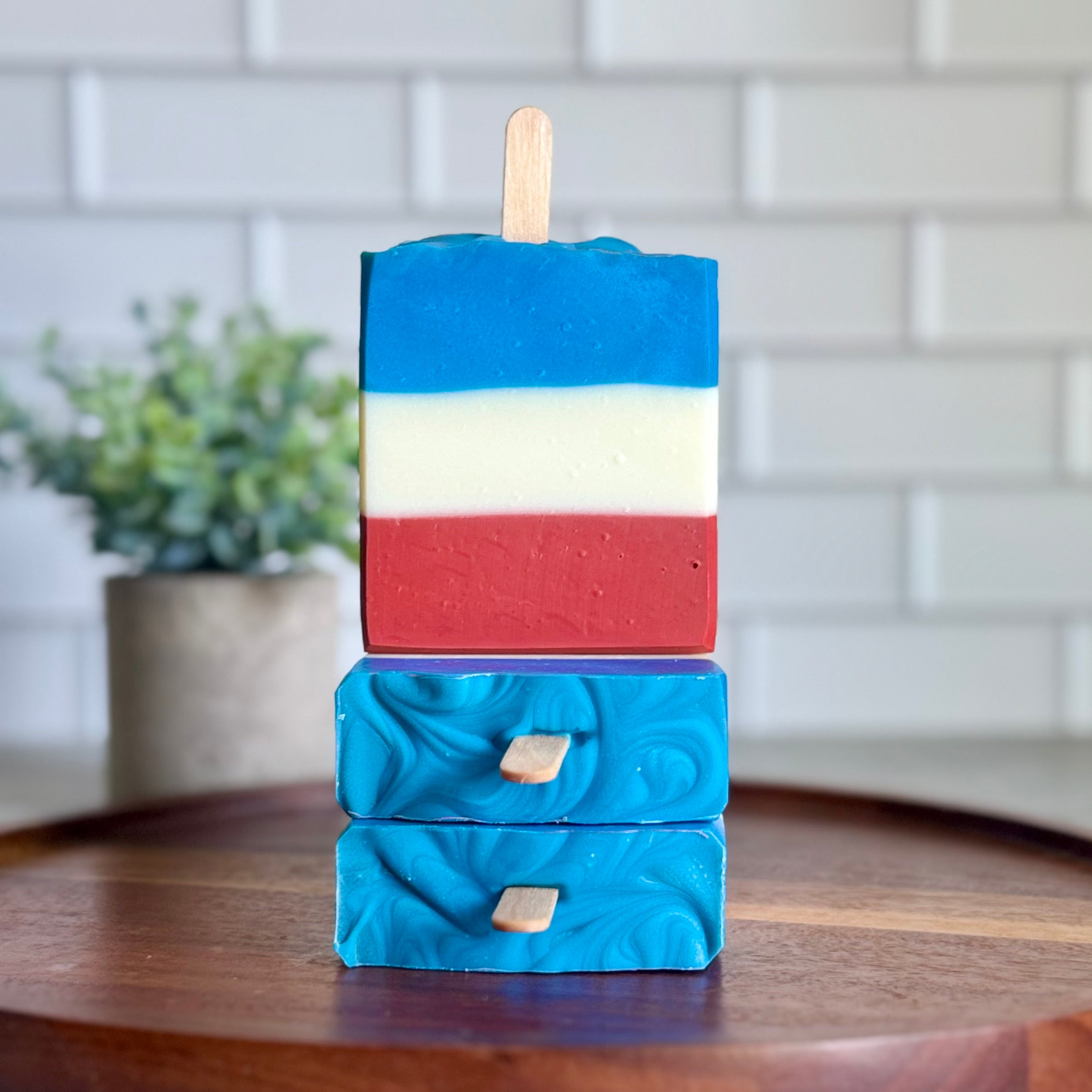 Rocket Pop Artisan Soap bar by Harvest Soap Company, colorful and textured soap with a fun rocket pop design.