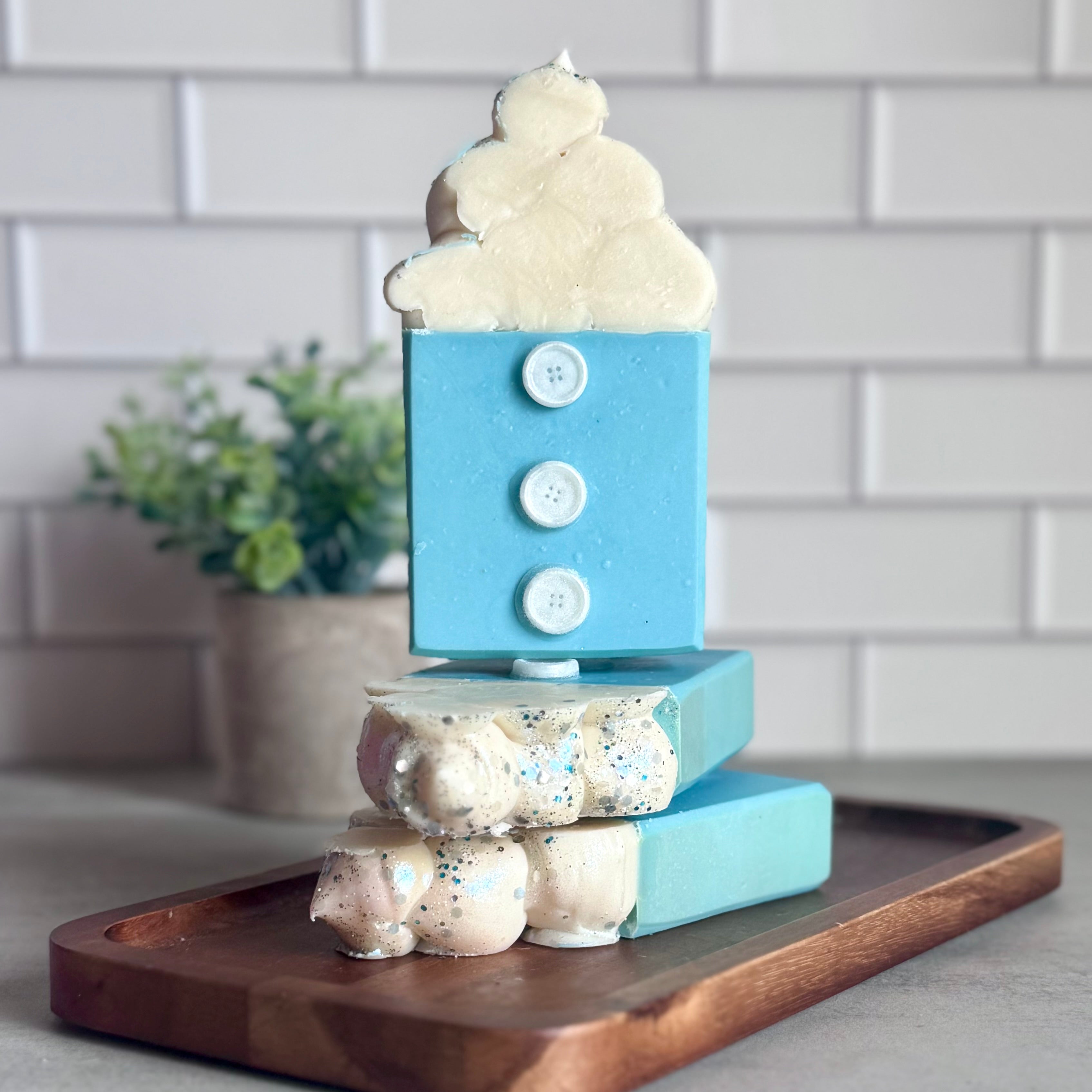 Artisan Fancy Pajamas Frosted Soap from Harvest Soap Company with intricate frosted design and elegant packaging.