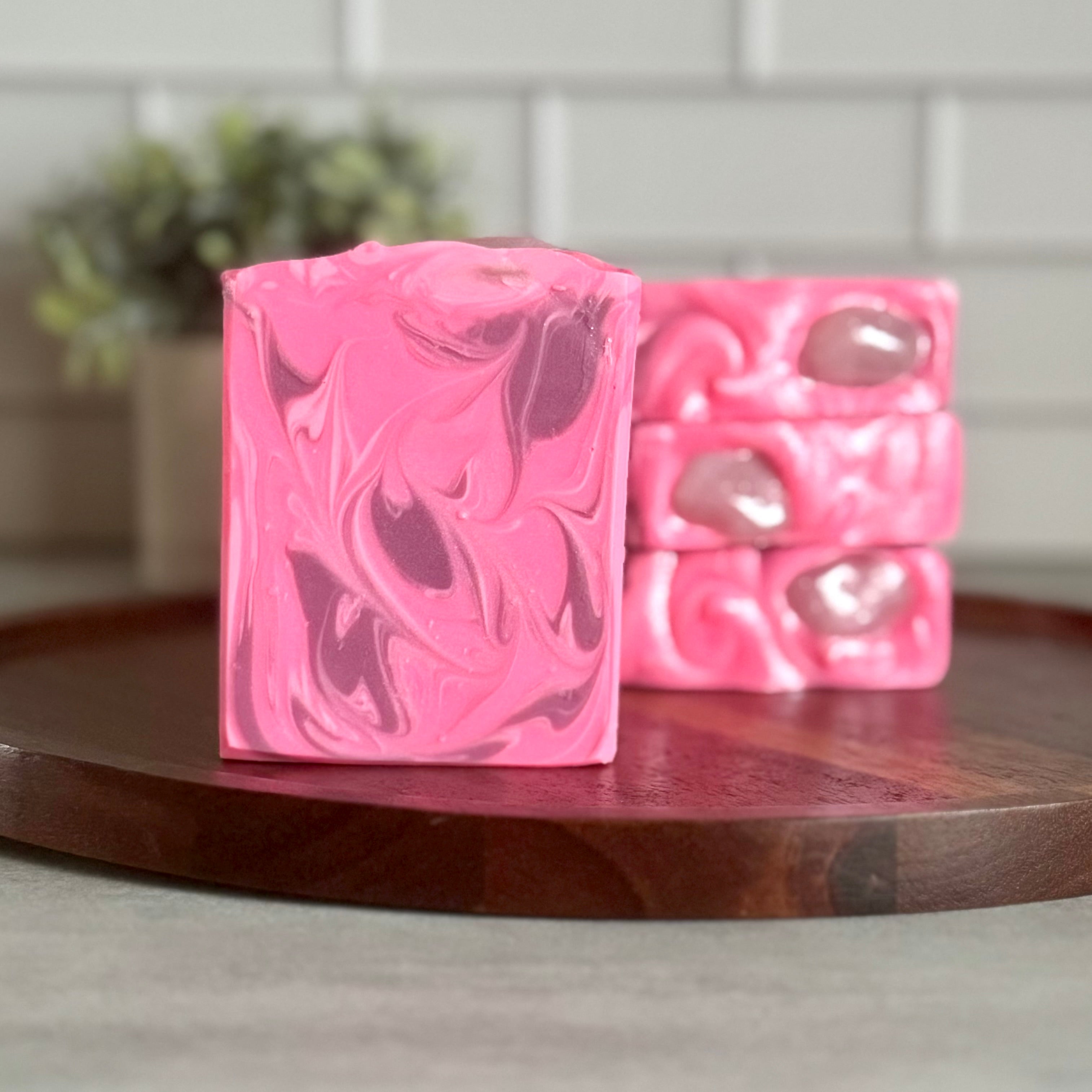 Sparkling Strawberries handmade soap with crystal keepsake