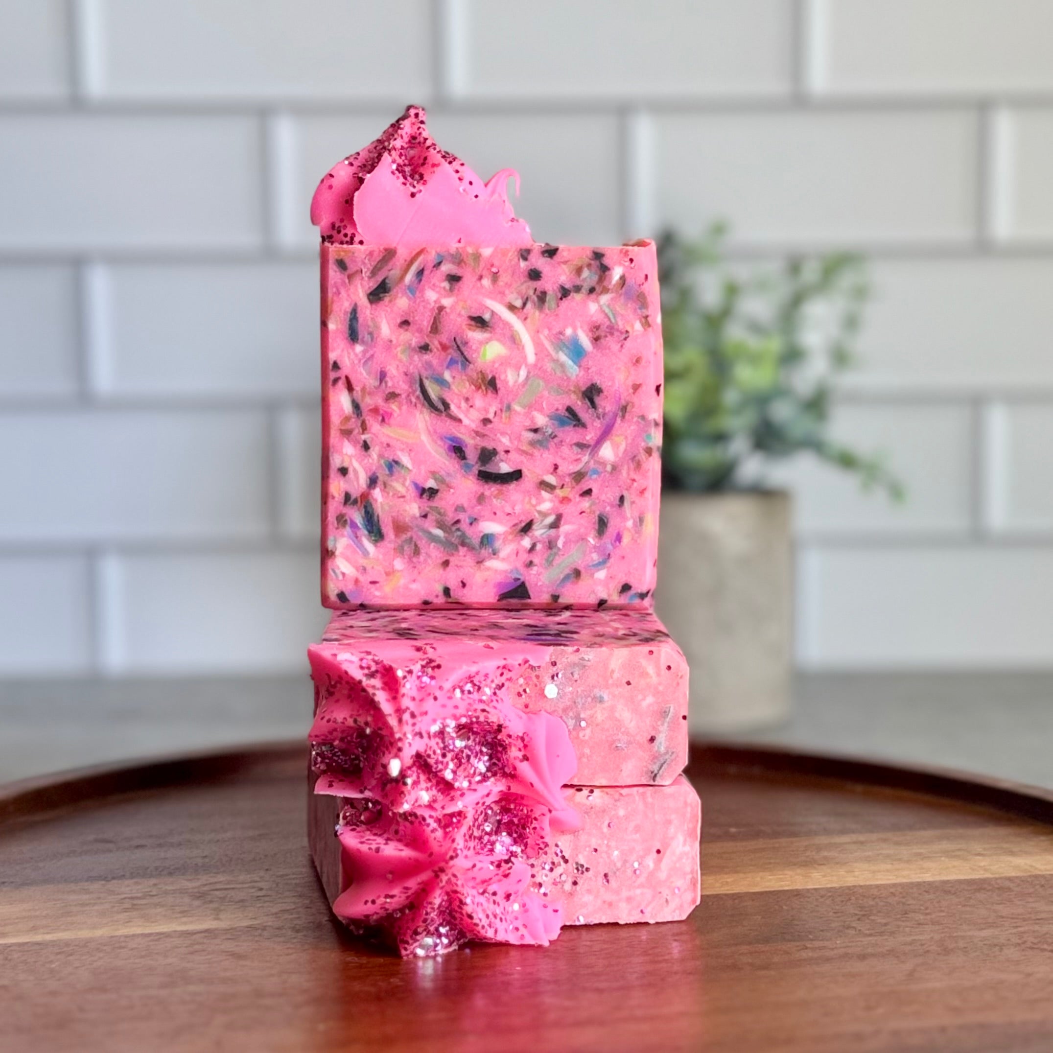 Pink Frosting Artisan Bar Soap by Harvest Soap Company with creamy pink color and smooth, handcrafted appearance.